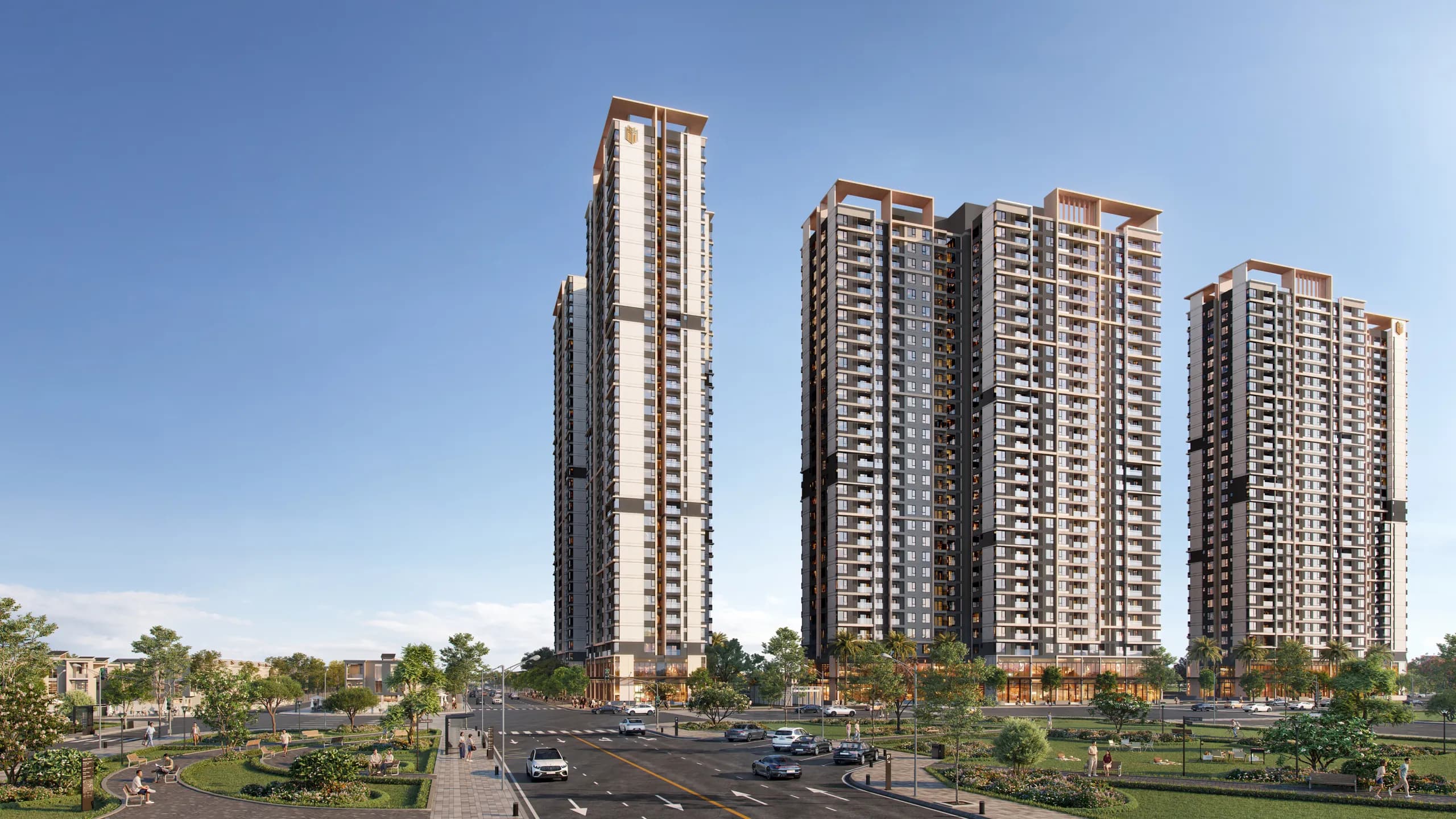 Phối cảnh ba toà tháp Masteri Hocmon Landmark trên trục đường chính